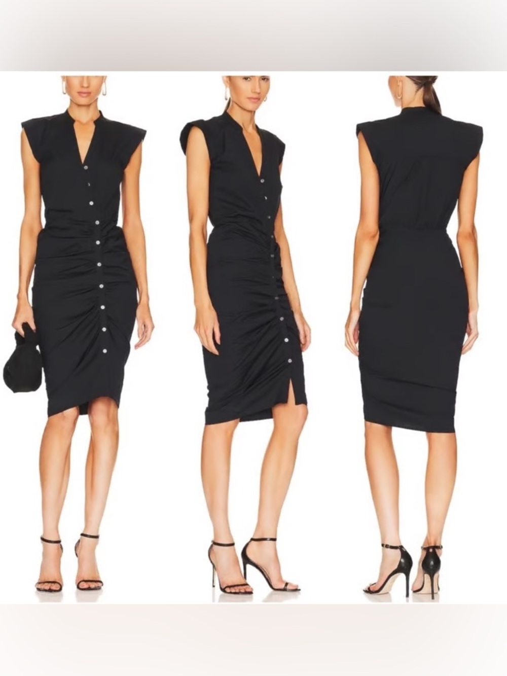 Veronica Beard Ruched Button-Up Shirt Dress Black Size 8 NWT